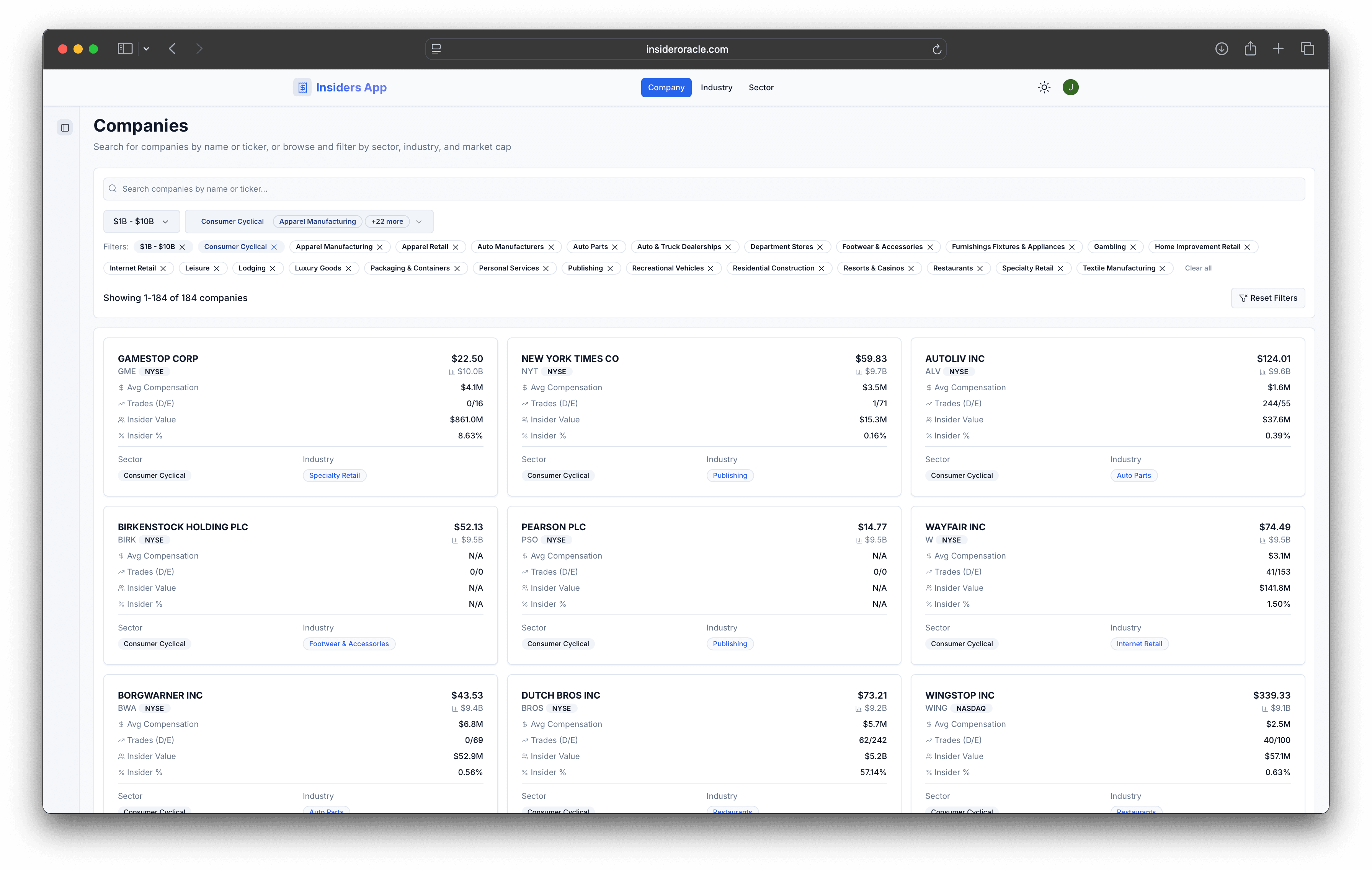 Companies Listing Dashboard